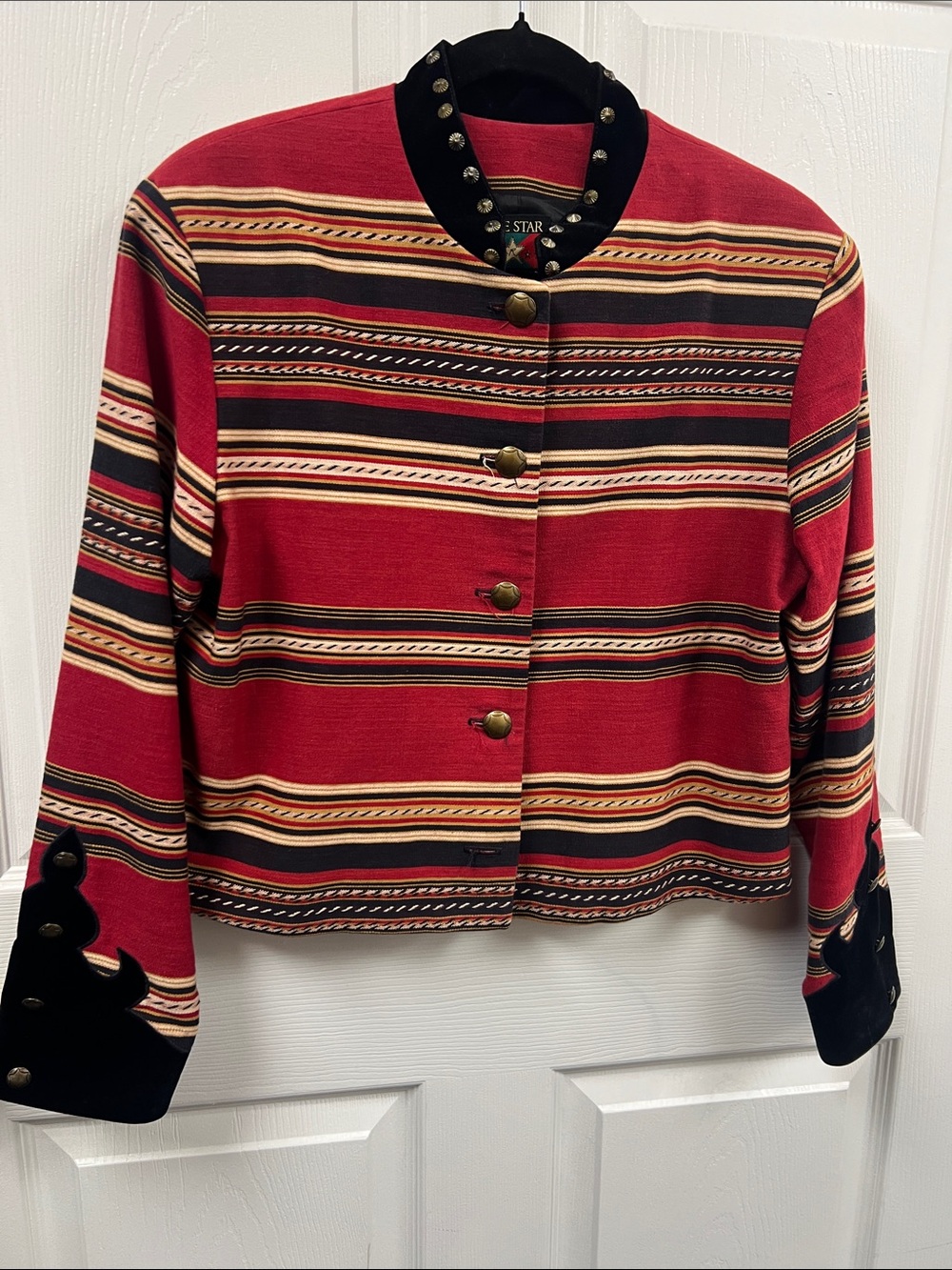 Roper Red, Black and Cream Striped Stud-Accent Jacket VINTAGE